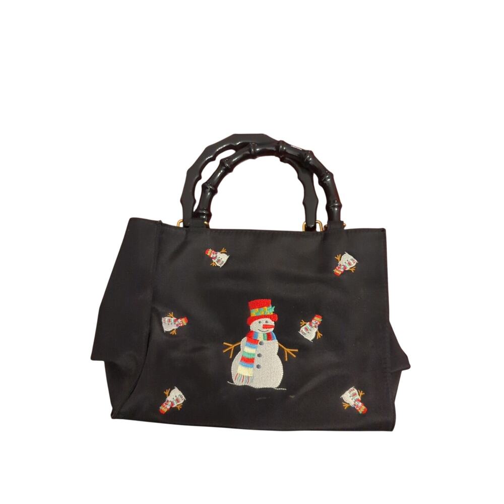 Madison Studio Black Snowman Winter Christmas Embroidered Handbag Purse